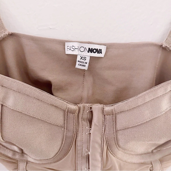 Fashion Nova Don’t Worry About Me Corset Top Nude Long Sleeve Mesh - Picture 6 of 9